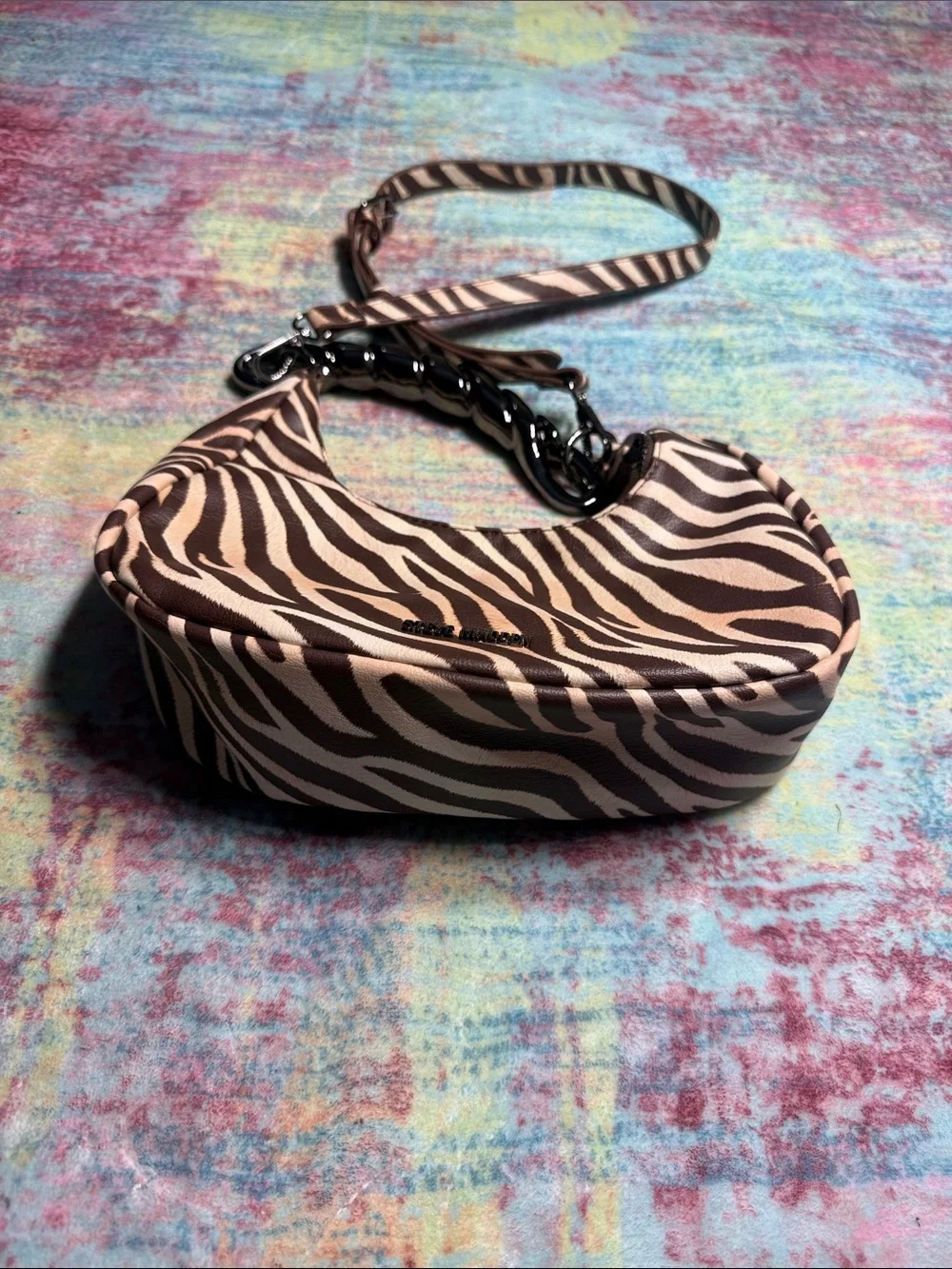 Steve Madden Brown and Cream Zebra Shoulder Bag with Chain Handle